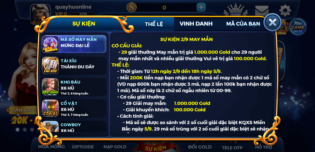 Giftcode game nổ hũ