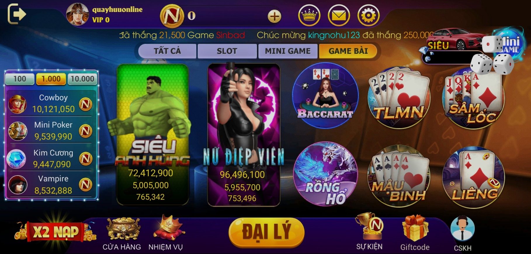 Kho game đa dạng ở Naga Vip 39